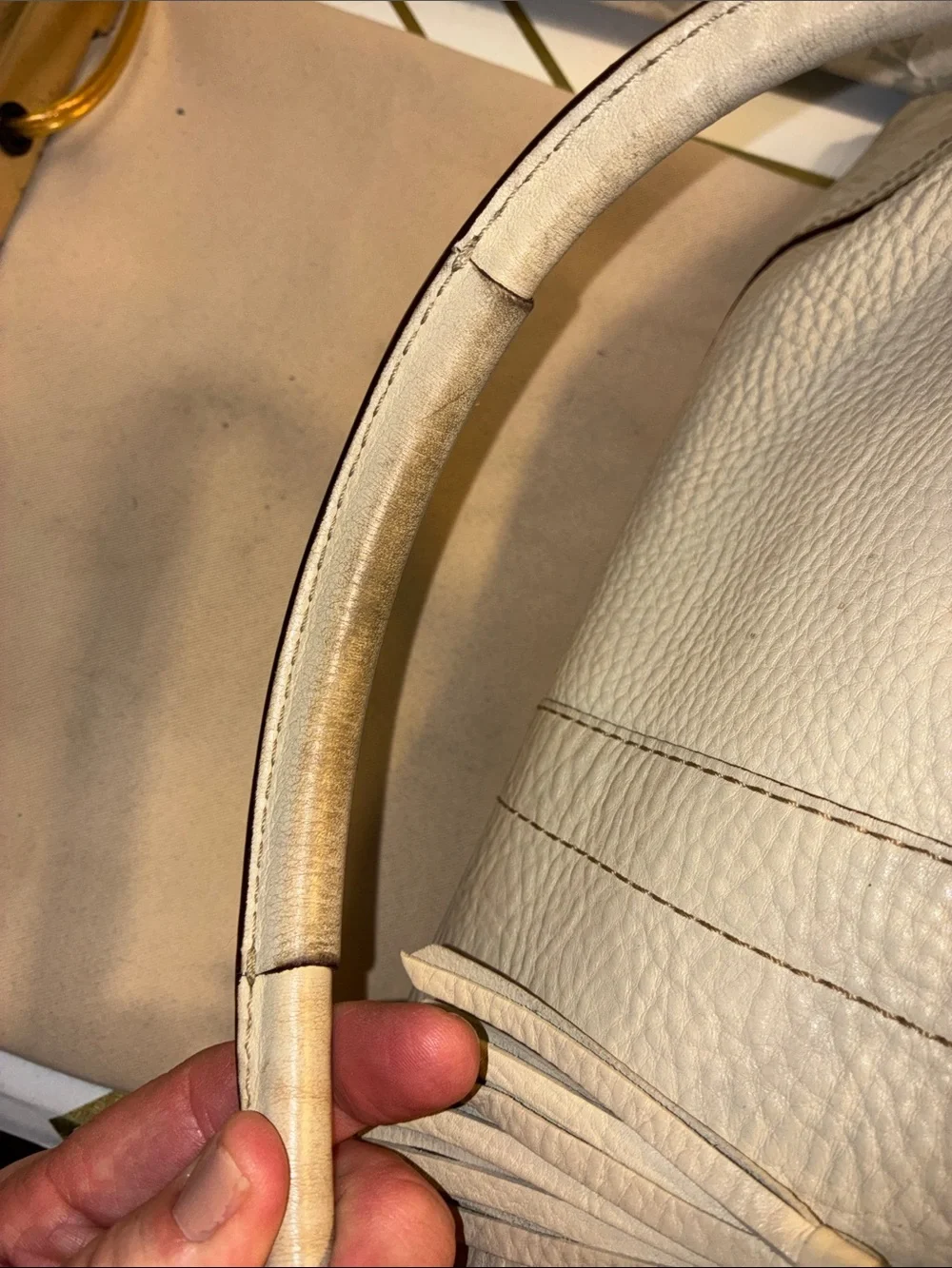 Genuine Vintage Coach Hampton 2006Cream Leather Tote with Braided Trim